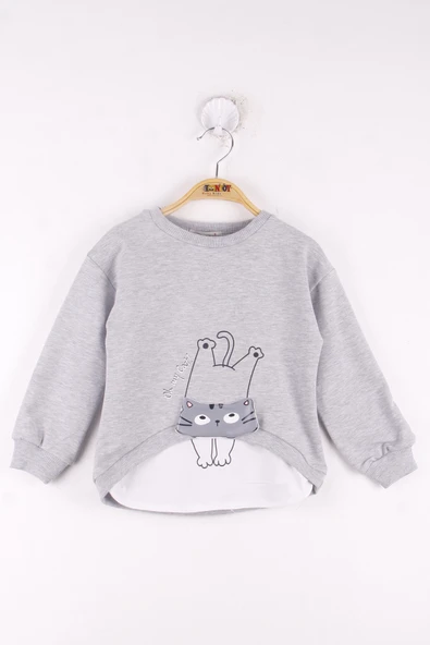 Toontoy Kız Çocuk Kedi Baskılı Sweatshirt - 5