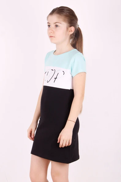 Toontoy Kız Çocuk Stop Baskılı Renkli Elbise - Resim 8