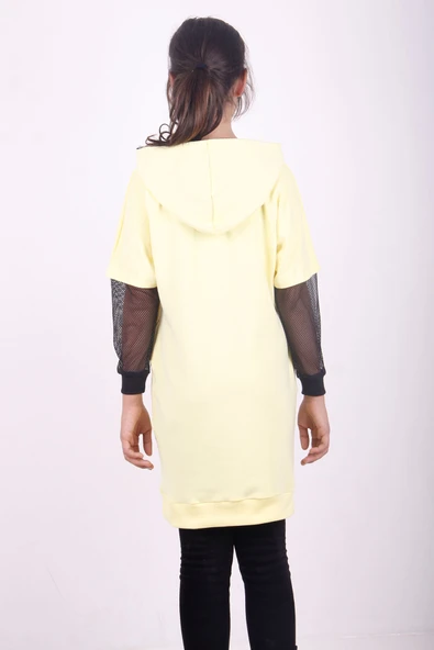 Toontoy Kız Çocuk Yıldız Baskılı Kapşonlu Elbise - Resim 4