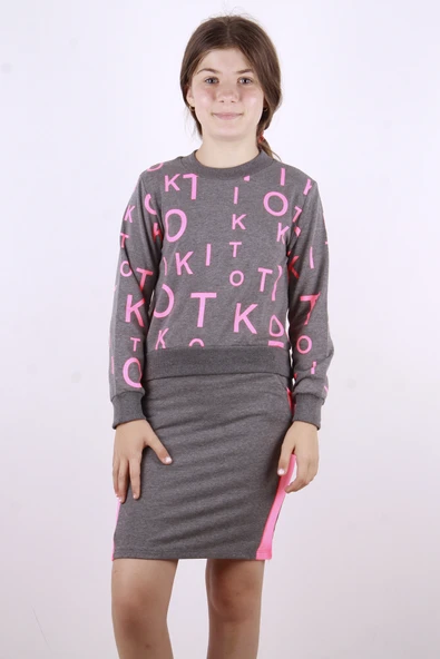 Toontoy Kız Çocuk Tiktok Baskılı Etekli Takım - Resim 12