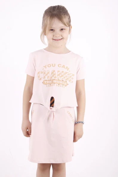 Toontoy Kız Çocuk Cepli Baskılı Etekli Takım ürün görseli