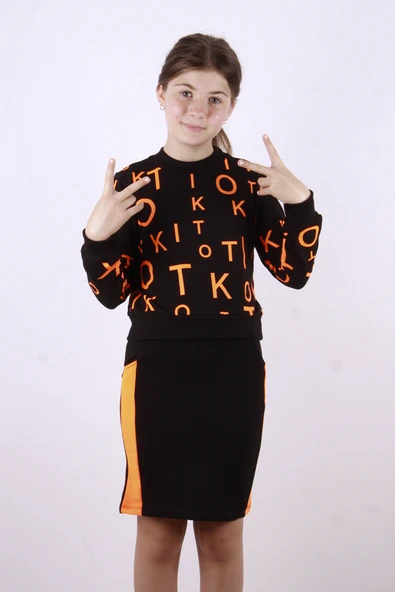 Toontoy Kız Çocuk Tiktok Baskılı Etekli Takım - Resim 2