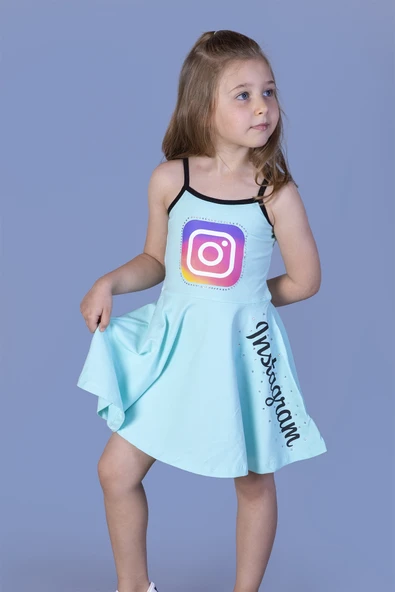 Toontoy Kız Çocuk Instagram Baskılı Elbise