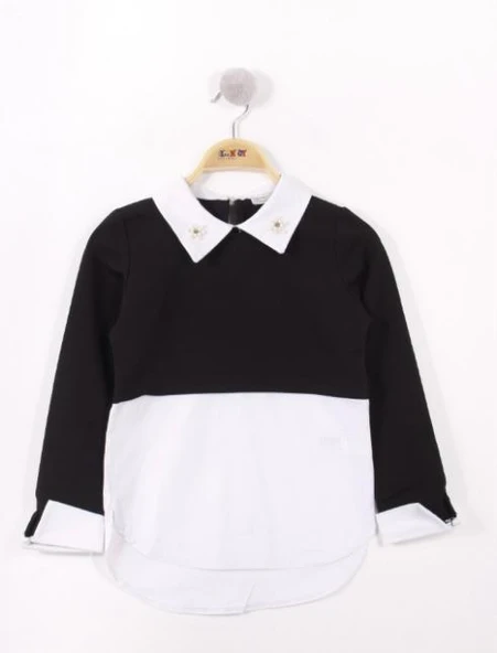 Toontoy Kız Çocuk Gömlek Detaylı Yakası İncili Okul Sweatshirt