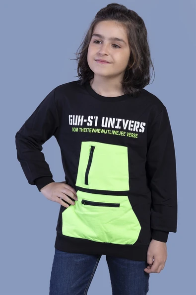 Toontoy Erkek Çocuk Baskılı Neon Cepli Sweatshirt - 8