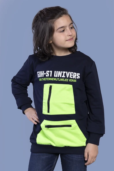 Toontoy Erkek Çocuk Baskılı Neon Cepli Sweatshirt - 6