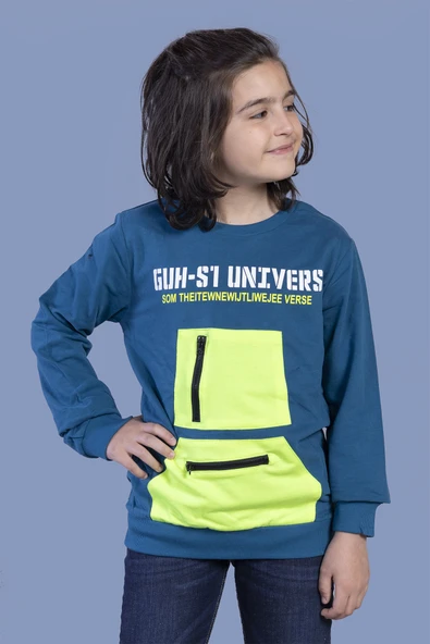 Toontoy Erkek Çocuk Baskılı Neon Cepli Sweatshirt - 5