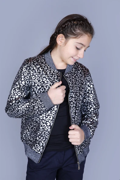 Toontoy Kız Çocuk Leopar Desenli Parlak Hırka
