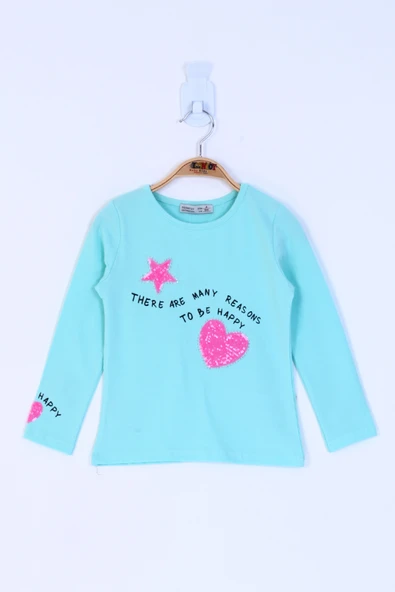 Toontoy Kız Çocuk Relax Fit Bisiklet Yaka Baskılı Pul İşlemeli Sweatshirt - Penye - Resim 8