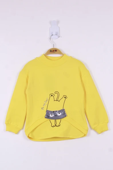 Toontoy Kız Çocuk Kedi Baskılı Sweatshirt - Resim 3