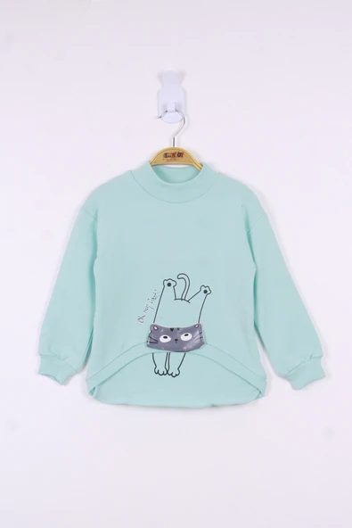 Toontoy Kız Çocuk Kedi Baskılı Sweatshirt - Resim 6