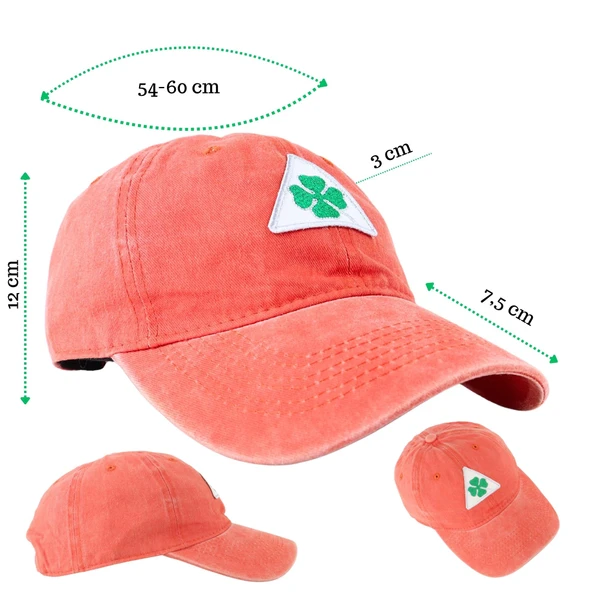 Perlotus Vintage Yıkamalı Pamuk Şapka Dört Yapraklı Yonca Nakışlı Turuncu - 7