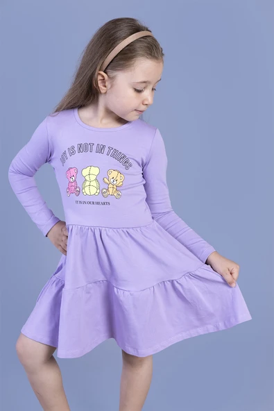 Toontoy Kız Çocuk Ayıcık Baskılı Elbise - Resim 10