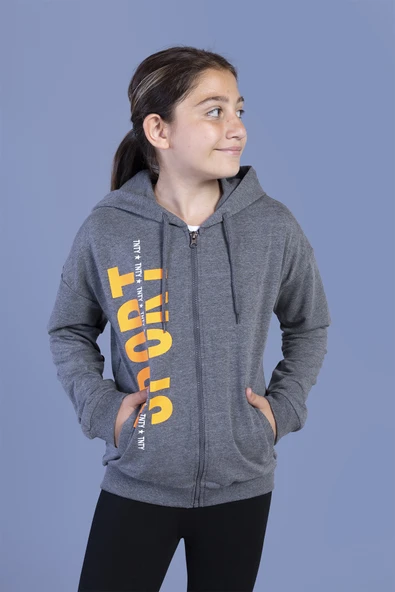 Toontoy Kız Çocuk Kapüşonlu İki Yanı Cep Detaylı Baskılı Hırka - 9