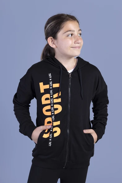 Toontoy Kız Çocuk Kapüşonlu İki Yanı Cep Detaylı Baskılı Hırka - 11
