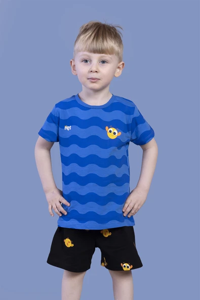 Toontoy Erkek Çocuk Dalga Desenli Şortlu Takım