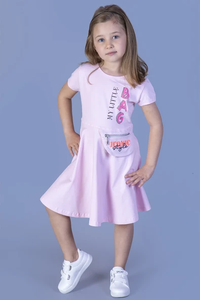 Toontoy Kız Çocuk Baskılı Çanta Detaylı Elbise - 3
