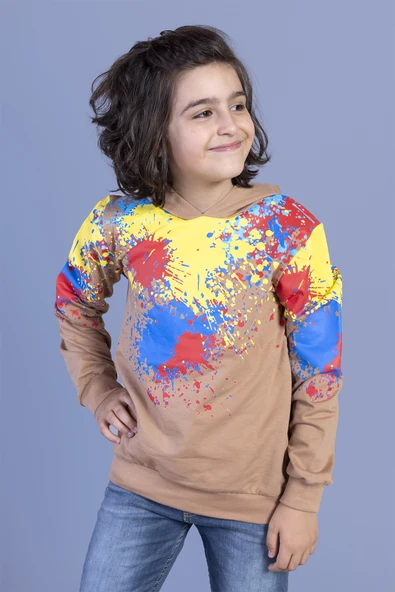Toontoy Erkek Çocuk Kapüşonlu Renkli Püskürtme Baskılı Sweatshirt - 2