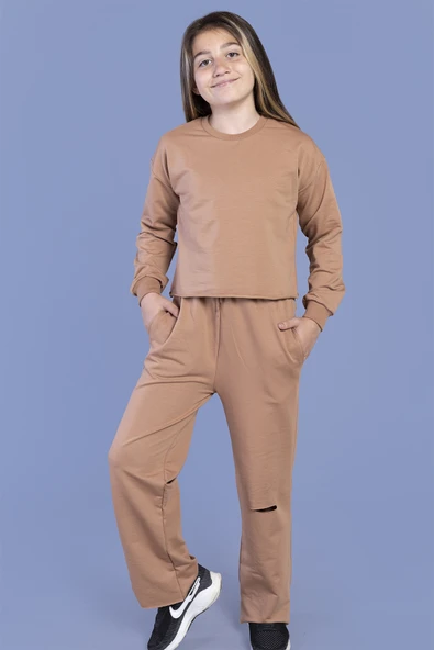 Toontoy Kız Çocuk Dizi Yırtmaç Detaylı Eşofman Takımı - 8