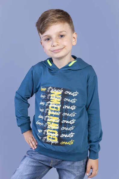 Toontoy Erkek Çocuk Kapüşonlu Baskılı Sweatshirt - 7