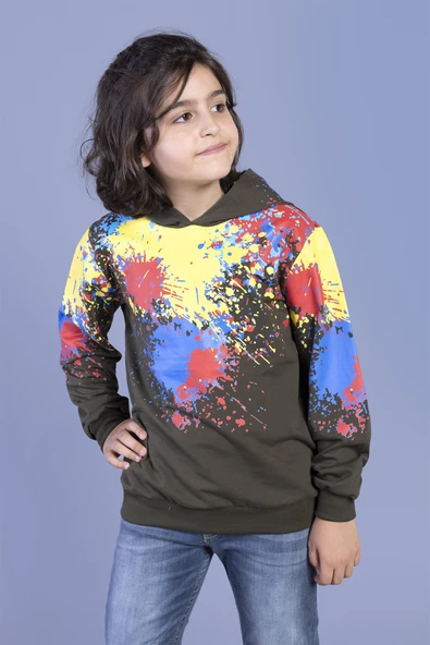 Toontoy Erkek Çocuk Kapüşonlu Renkli Püskürtme Baskılı Sweatshirt