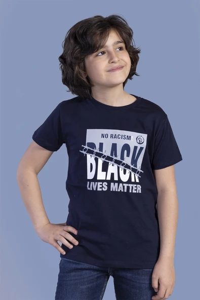 Toontoy Erkek Çocuk No Racısm Black  Baskılı Tişört - Resim 8
