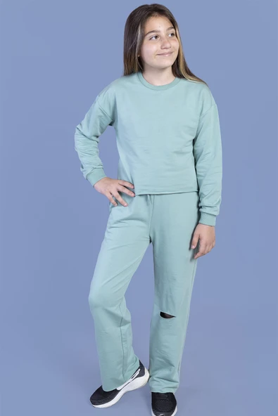 Toontoy Kız Çocuk Dizi Yırtmaç Detaylı Eşofman Takımı - 5