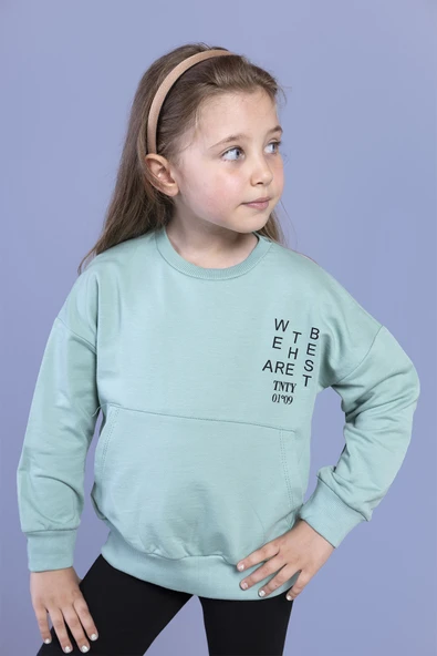 Toontoy Kız Çocuk Kanguru Cepli Göğsü Yazı Baskılı Sweatshirt