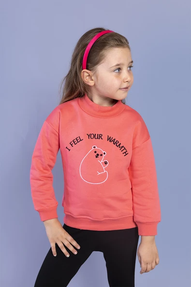 Toontoy Kız Çocuk Nakışlı Balıkçı Yaka Pamuklu Sweatshirt - 11