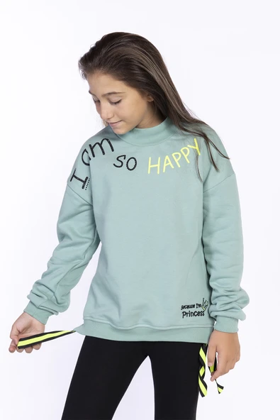 Toontoy Kız Çocuk Balıkçı Yaka İçi Pamuklu Sweatshirt