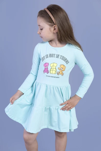Toontoy Kız Çocuk Ayıcık Baskılı Elbise - Resim 6