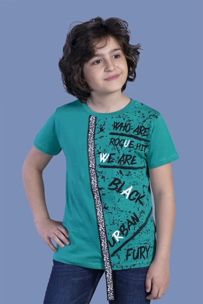 Toontoy Erkek Çocuk Şerit Detaylı Baskılı Tişört