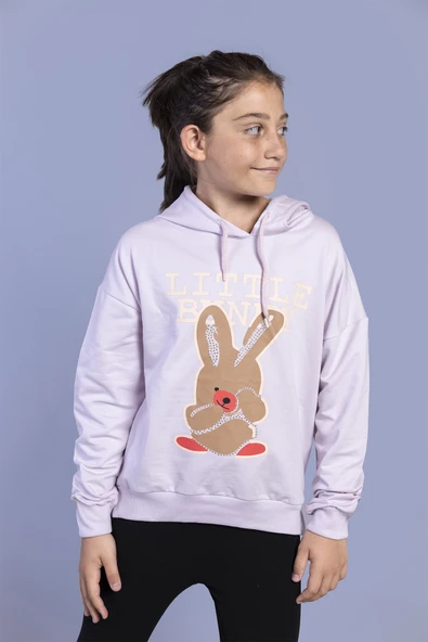 Toontoy Kız Çocuk Tavşan Baskılı Kapüşonlu Sweatshirt - 7
