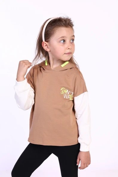 Toontoy Kız Çocuk Kapüşonlu Blok Renkli Sweatshirt - 6