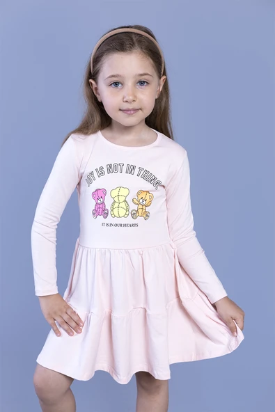 Toontoy Kız Çocuk Ayıcık Baskılı Elbise - Resim 8
