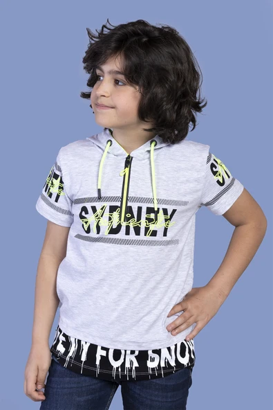 Toontoy Erkek Çocuk Kapüşonlu Garni Detaylı Tişört - 9