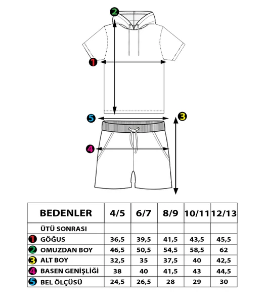 Toontoy Erkek Çocuk Kapüşonlu Garni Detaylı Baskılı Şortlu Takım - 2