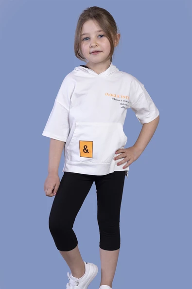 Toontoy Kız Çocuk Baskılı Kapüşonlu Kanguru Cepli Taytlı Takım - 7