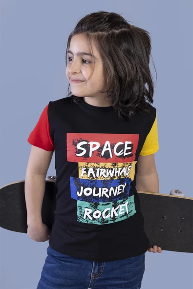 Toontoy Erkek Çocuk Kolları Garni Detaylı Baskılı Tişört