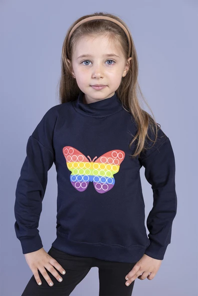 Toontoy Kız Çocuk Relax Fit Yarım Balıkçı Yaka Baskılı Sweatshirt -  2 İplik - Resim 7