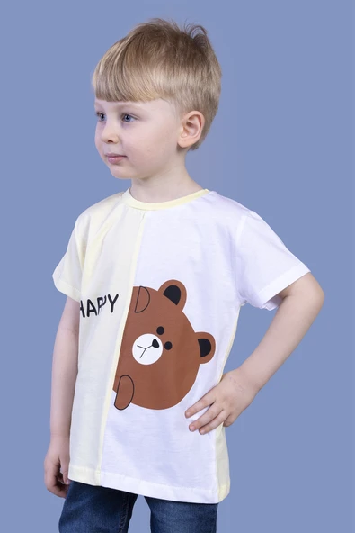 Toontoy Erkek Çocuk İki Renkli Ayıcık Baskılı Tişört - 3