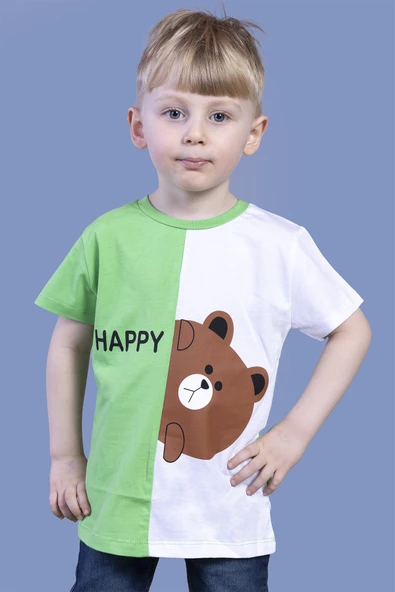 Toontoy Erkek Çocuk İki Renkli Ayıcık Baskılı Tişört