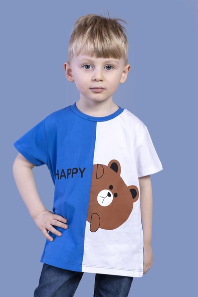 Toontoy Erkek Çocuk İki Renkli Ayıcık Baskılı Tişört - 4