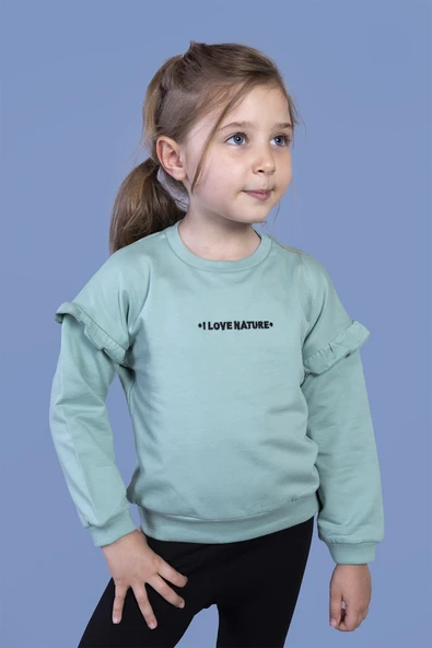 Toontoy Kız Çocuk Kolları Fırfır Detaylı Nakışlı Sweatshirt - 3