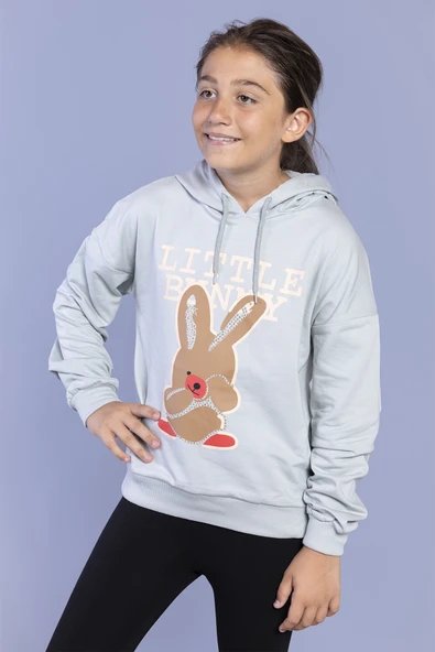 Toontoy Kız Çocuk Tavşan Baskılı Kapüşonlu Sweatshirt - 12