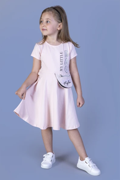 Toontoy Kız Çocuk Baskılı Çanta Detaylı Elbise - 4