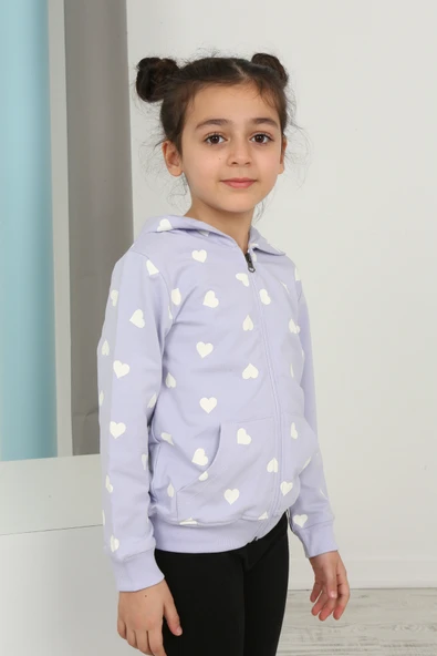 Toontoy Kız Çocuk Komple Kalpli Baskılı Hırka - 4