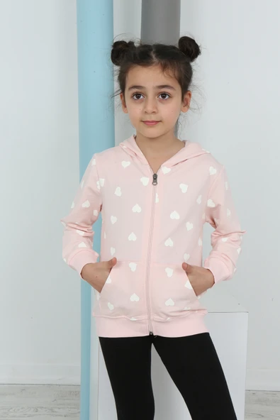 Toontoy Kız Çocuk Komple Kalpli Baskılı Hırka - 3