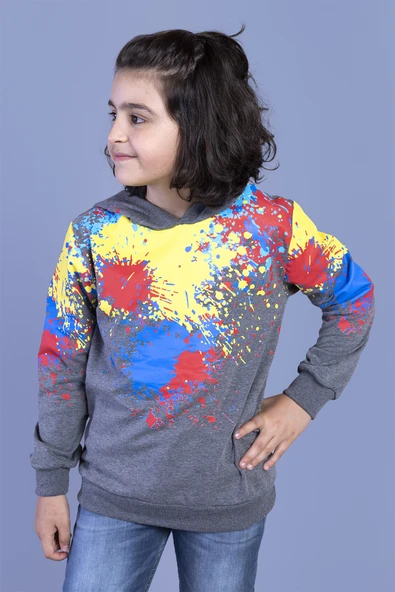 Toontoy Erkek Çocuk Kapüşonlu Renkli Püskürtme Baskılı Sweatshirt - 11