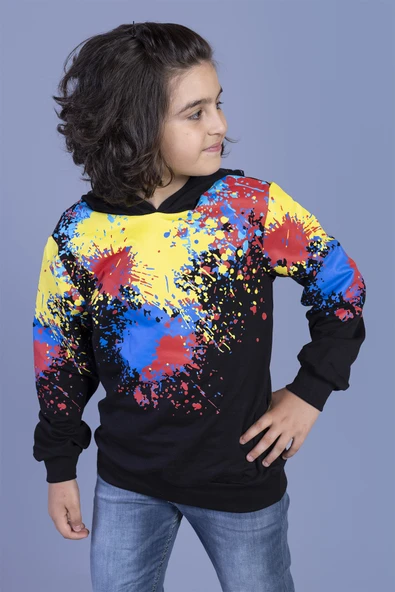 Toontoy Erkek Çocuk Kapüşonlu Renkli Püskürtme Baskılı Sweatshirt - 4